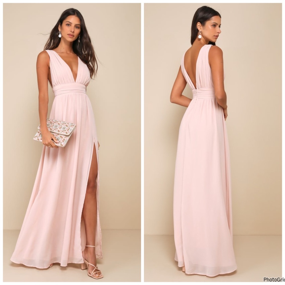 NWOT Lulu’s Heavenly Hues Blush Chiffon Maxi Dress $99 Medium